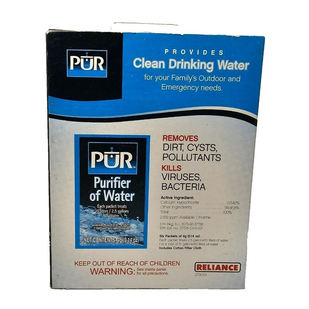 PUR Purifier of Water Portable Water Purifier Packets 6pk Emergency Water Filter